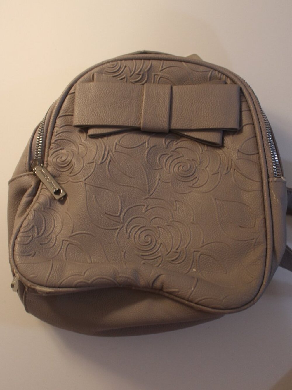 Betsey Johnson Taupe Embossed Floral Bow Backpack